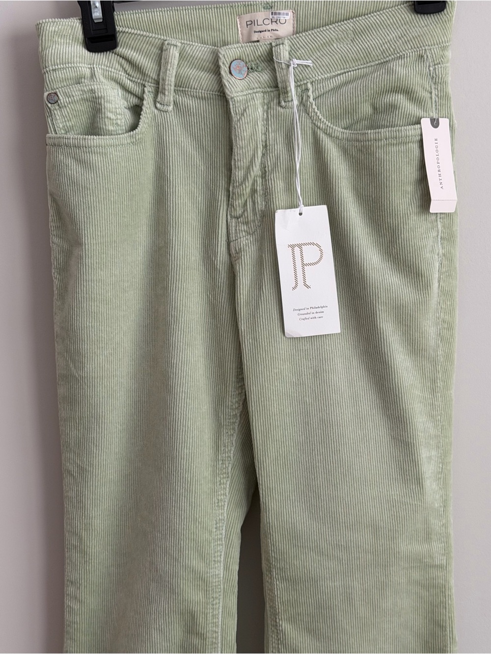 Anthropologie Pilcro The Yaya Lime Green Corduroy Crop Flare Pants NWT Size 26 - Picture 4 of 8